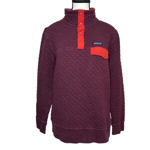 Patagonia‎ Womens M Quilted Snap-T Pullover Jacket Organic Cotton Blend Burgundy